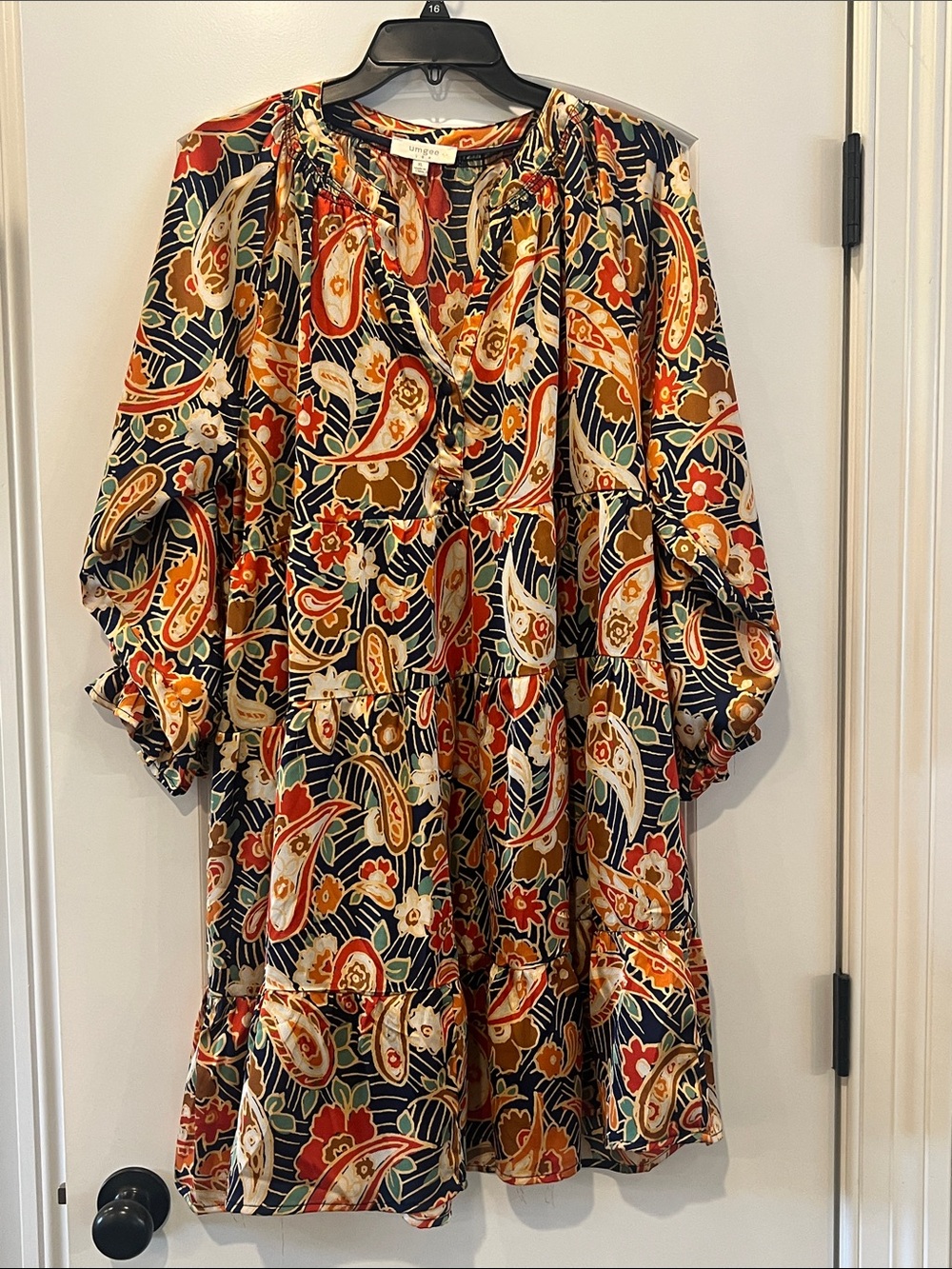 Umgee Navy, Rust & Cream Paisley Fall Tiered Midi Dress